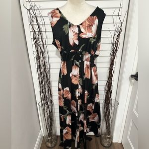 Always Indigo, Size 1X, Black and Pink Floral Dress